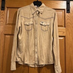 Cowgirl Hardware Faux Suede with Stitching Western Pearl Snap Shirt Large NWT